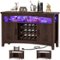 Aheaplus - Wine Cabinet with Charging Station and LED Lights, Liquor Cabinet with Movable Wooden Wine Rack - Walnut-Front_Standard