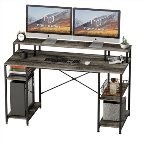 Bestier - Gaming Monitor Shelf Desk with Storage -55" wide - Gray-Front_Standard 