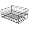 VEVOR - Full Size Daybed Frame, Day Bed with Trundle, Heavy Duty Metal Platform Bed Frame, Full Daybed with Metal Slats Support - Black-Front_Standard