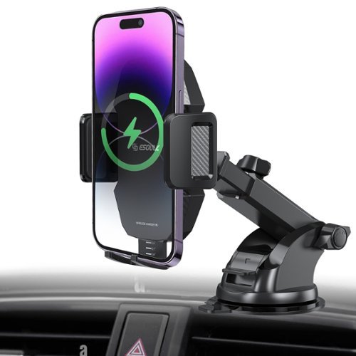 Esoulk - Wireless 15W Fast Charging Car Charger Phone Mount Dashboard Windshield Phone Holder For Samsung iPhone Universal - Black-Front_Standard 