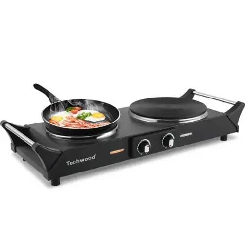 Front. Techwood - 1800W Electric Cooktops with Dual Adjustable Temperature Control, Indicator Light, 120V - Black.