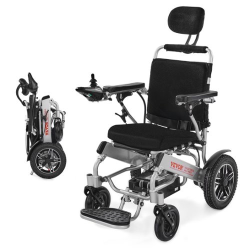 VEVOR - Electric Wheelchair for Adults, 300lbs Capacity with Adjustable Backrest, Foldable & Lightweight Motorized Wheelchair - Silver-Front_Standard 