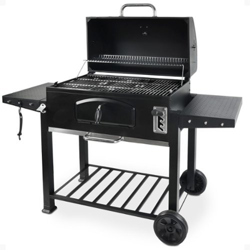 Grill Boss - 32 Inch Charcoal BBQ Grill, Side Shelves, Built In Thermometer - Black-Front_Standard 