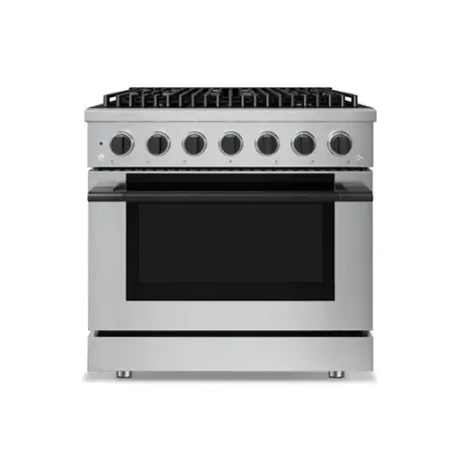 Front. Hauslane - HausPro 36 in. 6 Burners (20,000 BTU) Freestanding Dual Fuel Range in Stainless Steel with Convection Oven Matte Black - Matte Black.