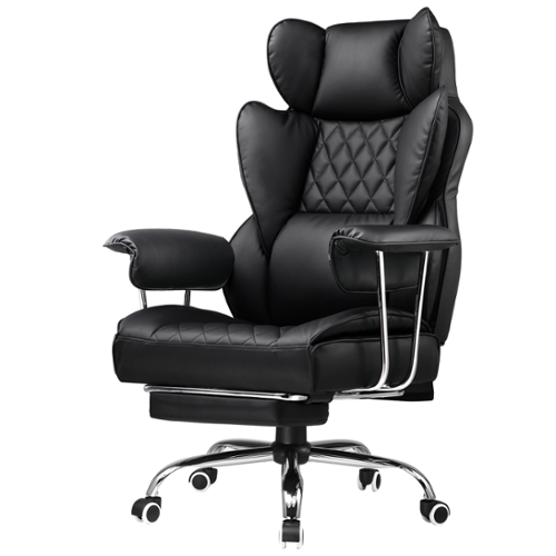 GTPlayer - Big and Tall Gaming Chair Wide Ergonomic Office Chair with Deluxe Embossing Leather Computer Chair - Black-Front_Standard 