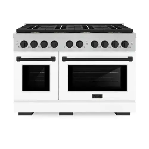 Front. ZLINE - ZLINE Autograph 48 in. Paramount Gas Range with Black Accents (SGRSZ-WM-48-MB) - White.