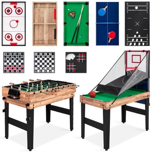 Best Choice Products - 13-in-1 Combo Game Table Set w/ Ping Pong, Foosball, Basketball, Hockey, Archery - Natural-Front_Standard 