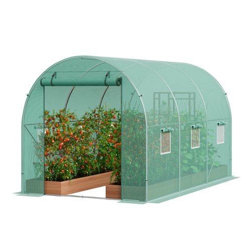VEVOR - Walk-in Tunnel Greenhouse, 9.6x6.4x6.2 ft Hoop House Greenhouse Tunnel, Plant Hot House with Galvanized Steel Frame - Green-Front_Standard 