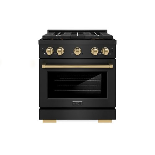 ZLINE - Autograph 30 in. 4.2 cu. ft. Paramount Dual Fuel Freestanding Range w/ DuoPro Cooktop in Black Steel & Bronze Accents - Black Stainless Steel