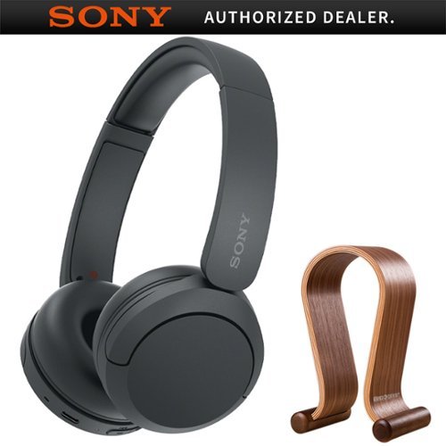 Sony - WHCH520 Wireless Headphones with Microphone, Black with Wood Headphone Display Stand-Front_Standard 