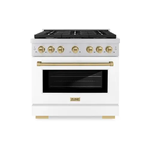 Front. ZLINE - ZLINE Autograph 36" Paramount Dual Fuel Range with Bronze Accents (SDRZ-WM-36-CB) - White.