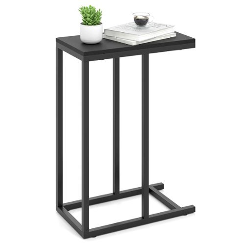 Costway - C-shaped Side Table Industrial Sofa Table with Heavy-duty Metal Frame Black - Rustic Brown + Black-Front_Standard 