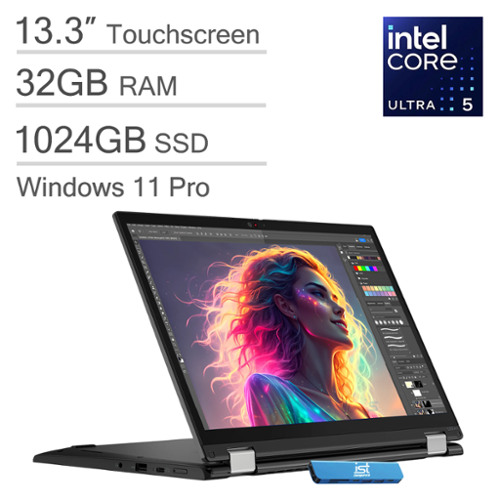 Lenovo - ThinkPad L13 Yoga Gen 5 2-in-1 13.3" FHD+ Touch AI PC Laptop - Intel Core Ultra5 - 32GB RAM - 1TB SSD - Win11Pro - Thunder Black-Front_Standard 