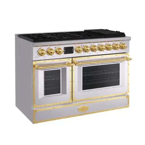 Front. Akicon - Akicon 6.7 Cu.ft Freestanding Gas Rapid Convection Range with 8 Sealed Burners and Cast Iron Grates in Brush Stainless - Brush Stainless.
