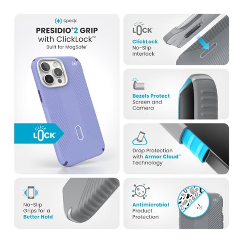 Speck Presidio2 Grip ClickLock Case with MagSafe for Apple iPhone 16 Pro Max - Future Lavender GLOBAL SHIPPING