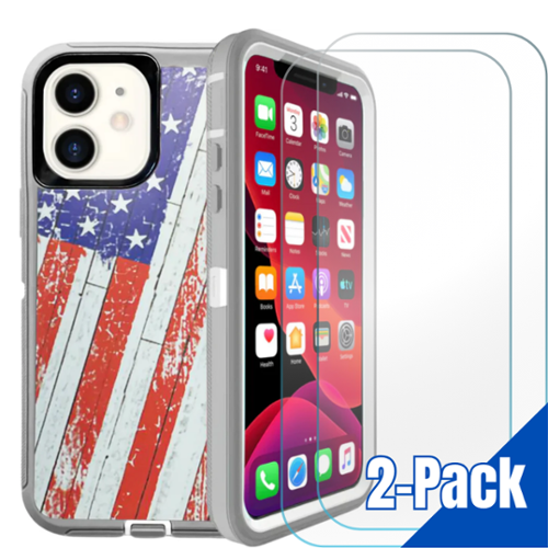 Entronix - iPhone 11 Heavy Duty Case with 2 Clear Screen Protectors - Ultimate Protection Bundle - USA Flag-Front_Standard 