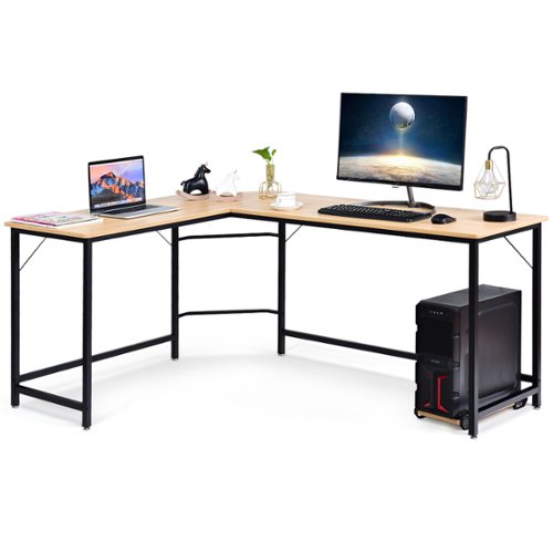 Costway - L-Shaped Computer Desk Corner Workstation Study Gaming Table Home Office - Natural