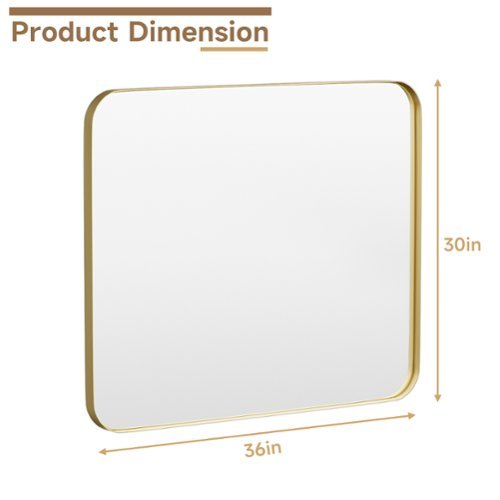 LOVMOR Tempered Glass Rounded Rectangle Framed Wall-Mounted Bathroom Vanity Mirror - 36 x 30 - Gold BUY IN MIDDLE EAST