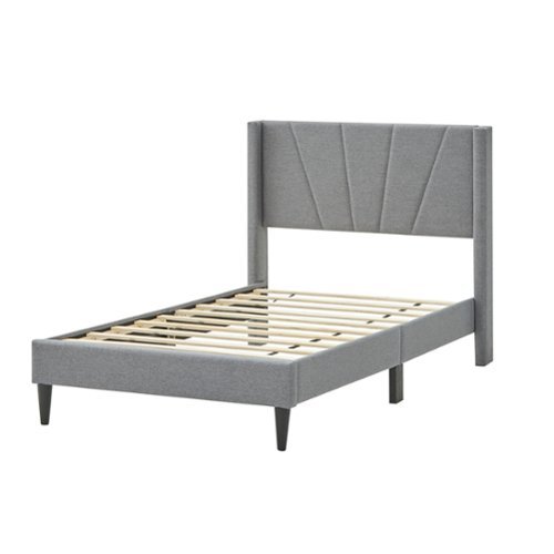 Costway Twin Bed Frame Modern Platform Bed with Linen Upholstered Wingback Headboard - Grey