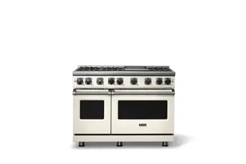 Front. Viking - 48"W. 7.3 Cu. Ft. Freestanding Sealed 6 Burner LP Gas Range/Griddle  - Pure White - Pure White.