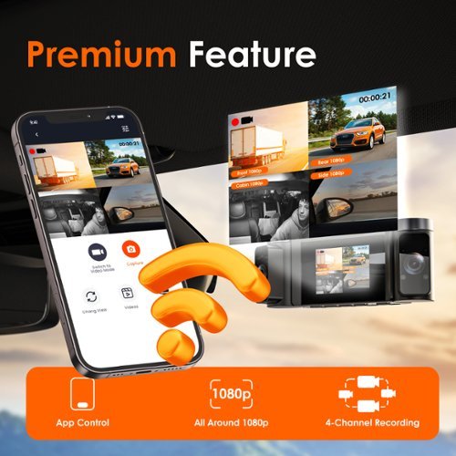 Rexing C4 4-Channel Dash Cam with All-Around 1080p, Wi-Fi App Control, Parking Mode, 64GB Card - Black GLOBAL SHIPPING