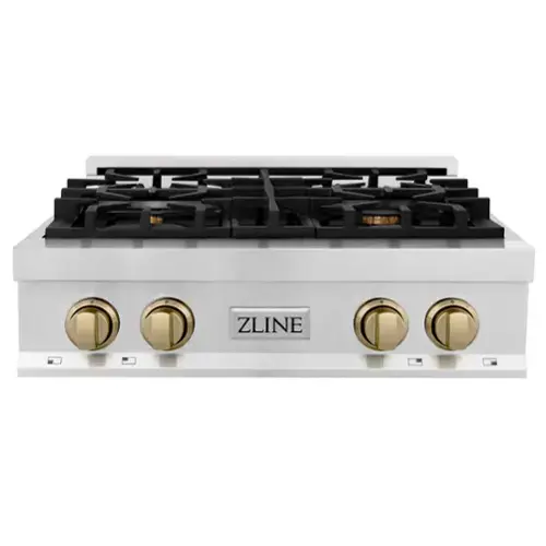 Front. ZLINE - ZLINE Autograph 30 in. Legacy Gas Rangetop with 4 Burners in Satin Steel with Bronze Accents - Satin Stainless Steel.