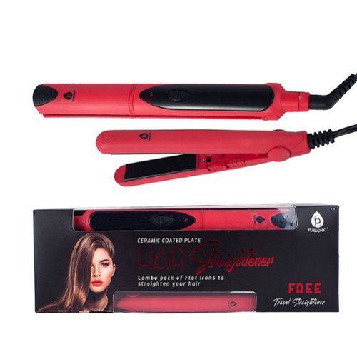 Pursonic - Professional Salon Quality Flat Iron Hair Straightener With A Free Travel Straightener - Red-Front_Standard 