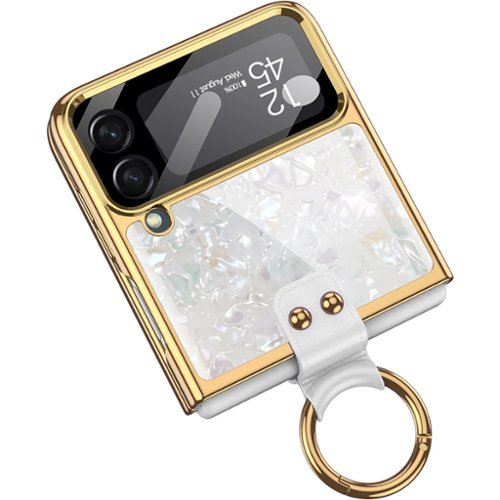 SaharaCase Marble with Ring Case for Samsung Galaxy Z Flip4 - White GLOBAL SHIPPING
