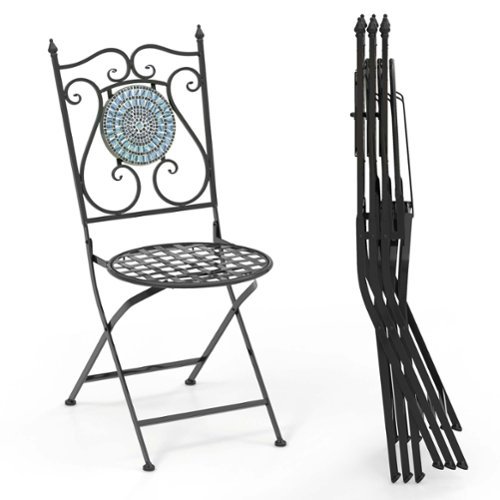 Costway - Set of 4 Mosaic Chairs for Patio with Decorative Backrest Heavy-Duty Frame - Black-Front_Standard 