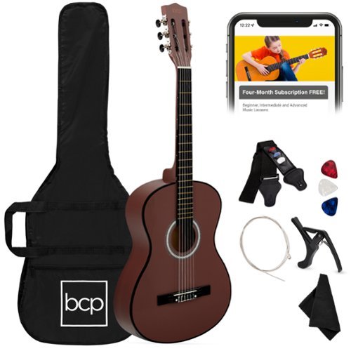 Best Choice Products - 38in Beginner Acoustic Guitar Starter Kit w/ Gig Bag, Strap, Extra Strings - Dark Brown-Front_Standard 