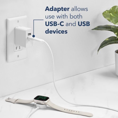 Insignia™ 4 ft. Apple Watch Magnetic Charging Cable to USB-C Braided Cable with USB Adapter - White WORLDWIDE DELIVERY