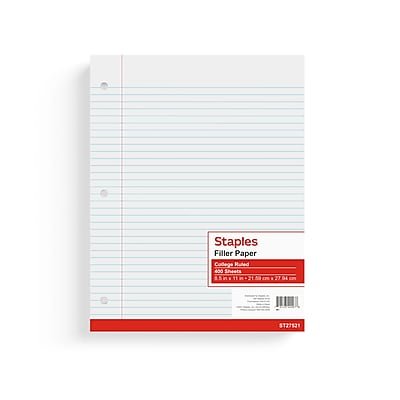 Staples - Staples® College Ruled Filler Paper, 8.5" x 11", 400 Sheets/Pack (ST27521D) - White
