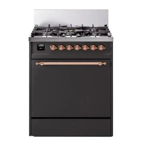 Front. ILVE - ILVE Nostalgie II Series 30 in. Dual Fuel Range with 5 Sealed Burners (Liquid Propane, Copper Trim) - Graphite Matte.