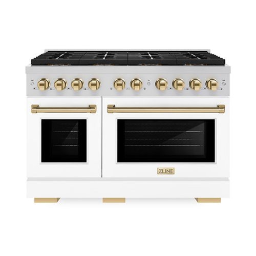 ZLINE - Autograph 48 in. Paramount Gas Range with 8 DuoPro Burners & White Doors w/ Gold Accents (PSGRZ-WM-48-G) - Stainless Steel with White Matte Door