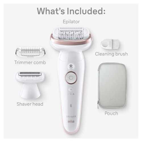 Braun Silk-épil 9 Pivoting Head, Wet and Dry Epilator, Includes Shaver Head and Trimmer Comb - White/Flamingo GLOBAL SHIPPING