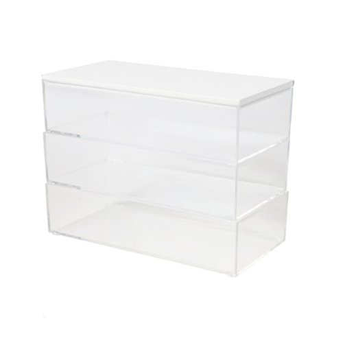 Martha Stewart - Brody Premium Clear Plastic Storage Bins MDF Lid - 7.5"x3" - Clear/White-Front_Standard 