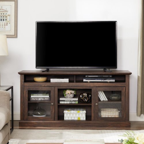 Spaco - 60" Farmhouse Media Console for 65" TVs, Modern TV Stand with Glass Doors, Living Room Entertainment Center - Brown-Front_Standard 