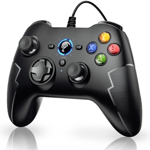 Rossetta - Wired PC Gamepad for Windows/PS3/Android TV/Tesla - Dual Vibration, Turbo, Trigger Buttons - Black-Front_Standard 
