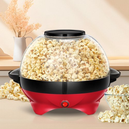 KEINVE - Popcorn Machine, 6-Quart Popcorn Popper maker, Nonstick Plate, Electric Stirring with Quick-Heat Technology, Cool Touch - Red-Front_Standard 