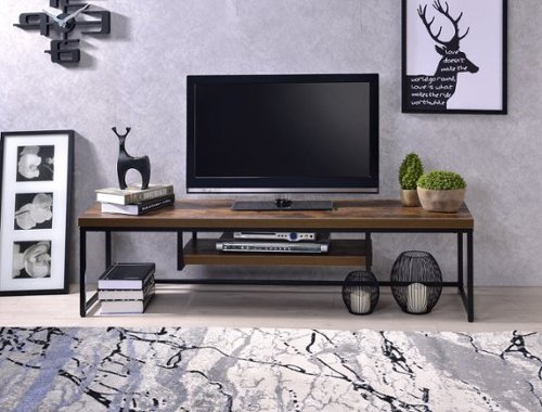 APRILSOUL - Bob Weathered Oak and Black Metal Finish TV Stand - Black and Oak-Front_Standard 