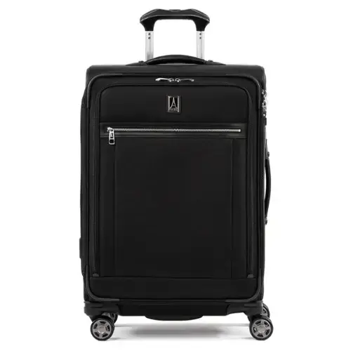Front. Travelpro - Travelpro Platinum Elite Softside Expandable 25" Checked Spinner - Shadow Black.