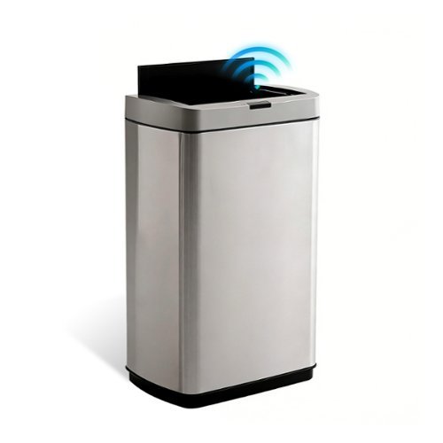 Innovaze - 13-Gallon Stainless Steel Motion Sensor Trash Can with Butterfly Lid for Kitchen - Silver-Front_Standard 