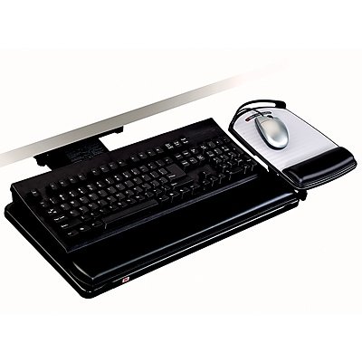 3M - Knob Adjust Keyboard Tray Adjustable Platform, Track, Wrist Rest and Mouse Pad (AKT80LE) - Black