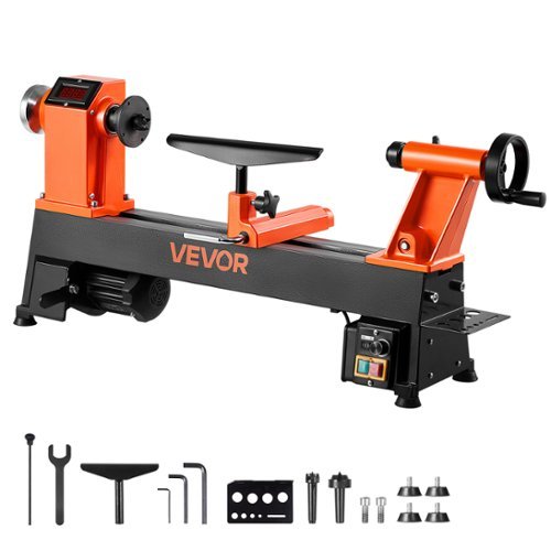 VEVOR - Woodworking Lathe, 1 HP, Benchtop Wood Lathe Machine with 0 to 3800 RPM Variable Speed, 12 x 18 in Workbench - Green-Front_Standard 