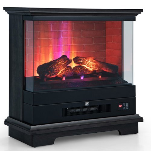 Costway - 27" Freestanding Electric Fireplace Heater w/ 3-Level Flame Thermostat - Black-Front_Standard 