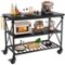 Aheaplus - 3-Tier Wood & Metal Rolling Kitchen Cart with Pipe-Leg Design, Lockable Wheels & Storage Shelves for Kitchen & Dining - Black-Front_Standard