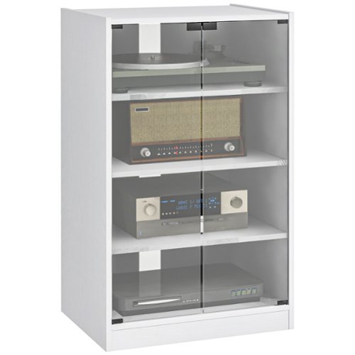 Homcom - Media Cabinet, Media Stand with Adjustable Shelves, Tempered Glass Doors, and Cable Management - Distressed White-Front_Standard 