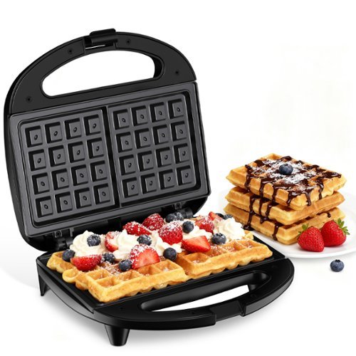 OSTBA - 750W Waffle Maker, Non-Stick Belgian Waffle Machine with Indicator Lights, Perfect for Breakfast and Snacks - Black-Front_Standard 