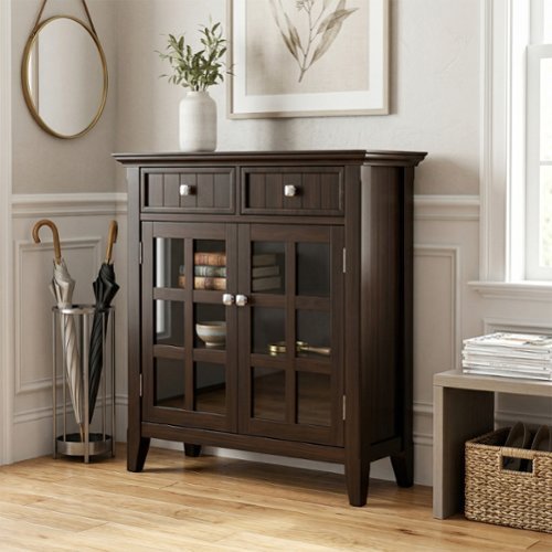Simpli Home - Acadian Solid Wood 36 inch Wide Transitional Entryway Hallway Storage Cabinet - Brunette Brown-Front_Standard 