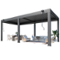 U-HOMY - 10'x20' Outdoor Louvered Pergola - Features Adjustable Aluminum Roof & Drop-Down Curtains - Dark Gray-Front_Standard